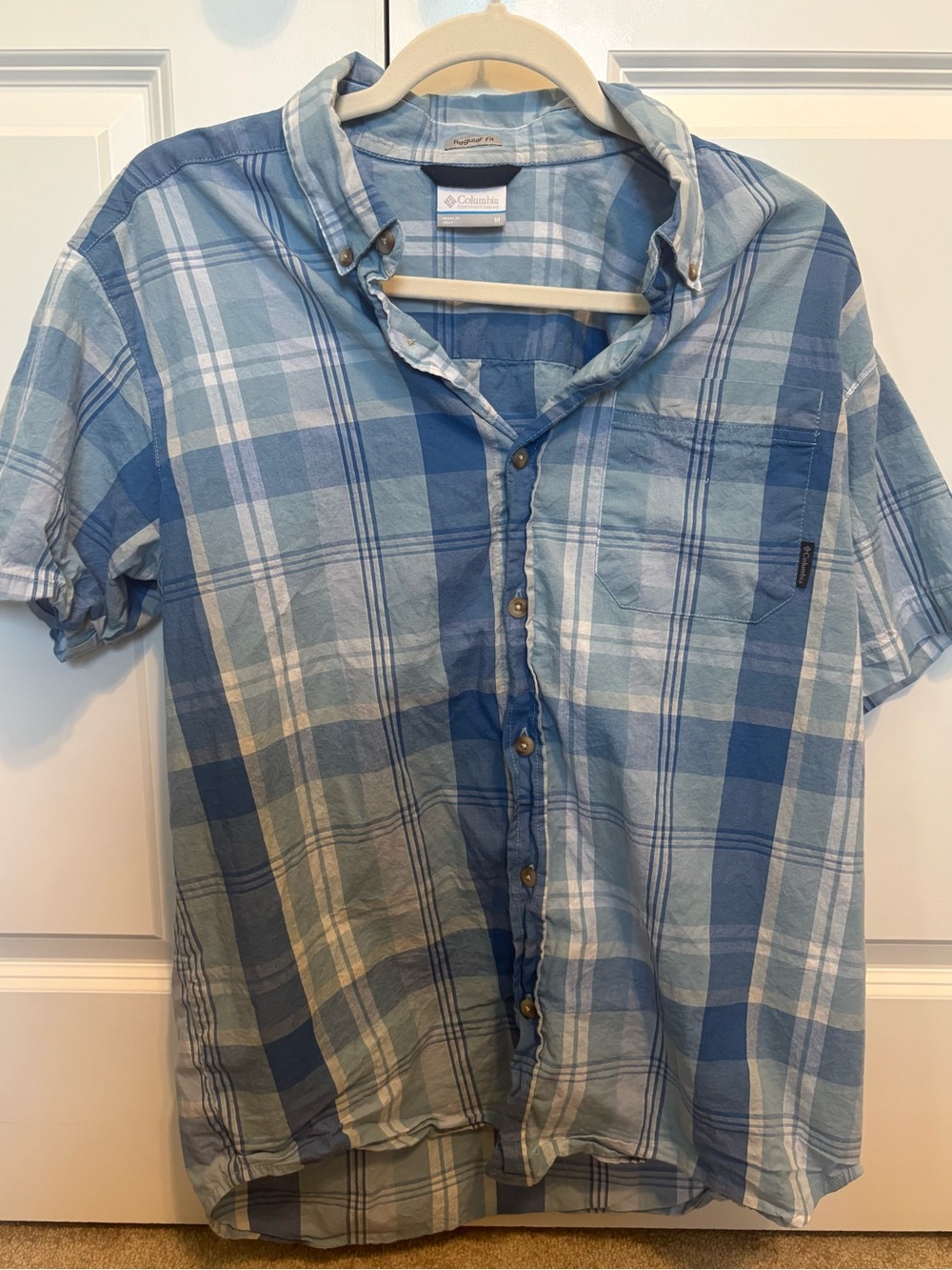 Columbia Light and Dark Blue Plaid Short-Sleeve Button-Down Shirt